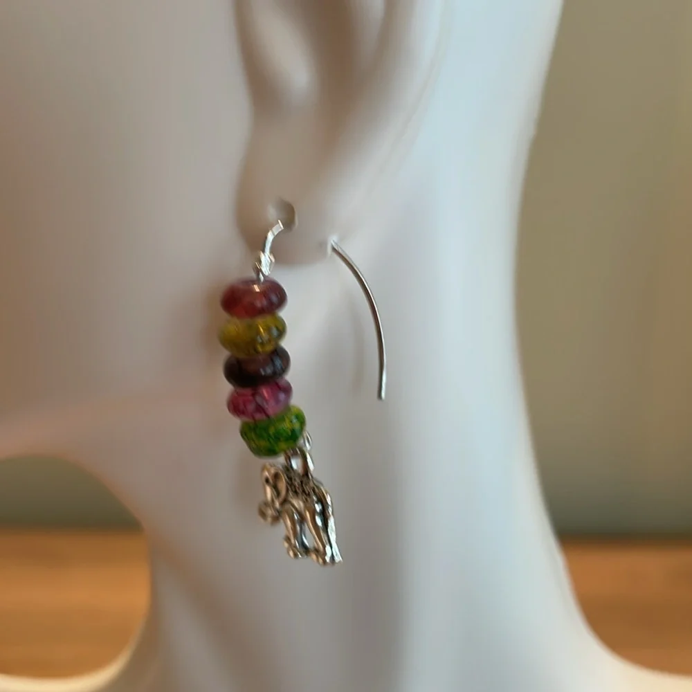 HAND CRAFTED ELEPHANT BOHO PIERCED EARRINGS Multicolored Rainbow